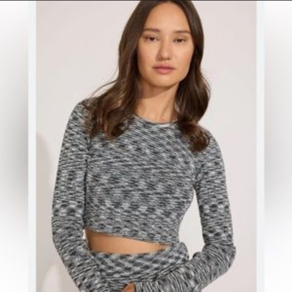 Club Monaco Compression Crop Space Dyed Spandex Stretch Half Sleeve Top S - Picture 1 of 7